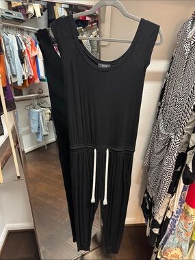 Vici Black Sleeveless Drawstring Jumpsuit with White Cord